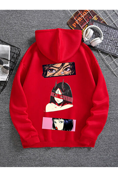 Adrift Hanorac cu glugă oversize, unisex, pentru femei/bărbați, negru, cu imp...