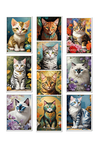 YAPAY ZEKA SANAT Τύποι γατών στον κόσμο Σετ αφίσας τοίχου μεγάλου μεγέθους 10...