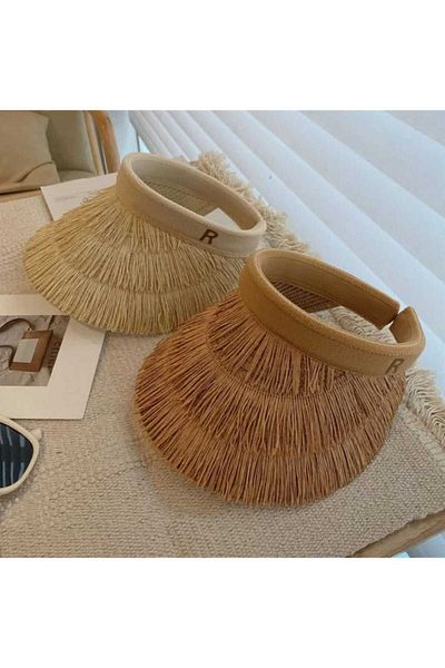 BTL STORE Summer Women's Tasseled Straw Visor Tennis Hat UV Protected