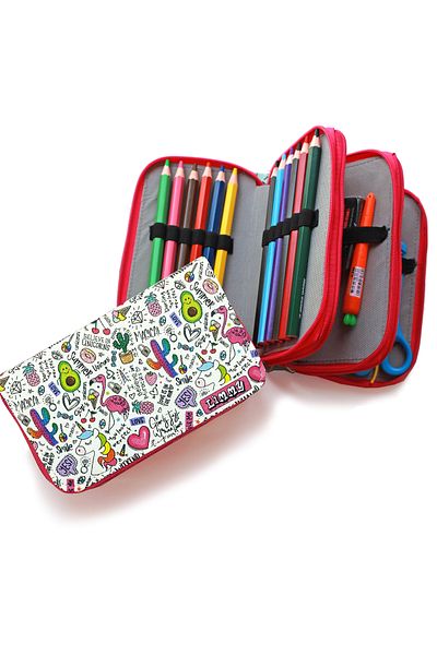 Limmy Μολυβοθήκη Unicorn Avocado Kawai Organizer Θήκη στυλό Vegan Δερμάτινη θήκη τριών διαμερισμάτων -ροζ