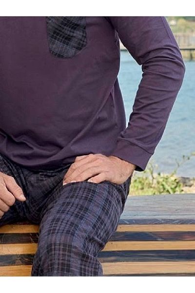Aydoğan Men's Single Jersey Combed Cotton Long Sleeve Six Plaid Pajama Set