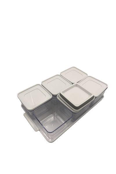 bersachef 6-Piece Breakfast Storage Container with Tray Vacuum Lid Breakfast Set White
