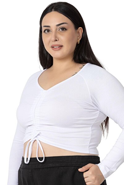 DISENTIS MODEST Μακρυμάνικο μπροστινό τούνελ λευκή μπλούζα από βισκόζη