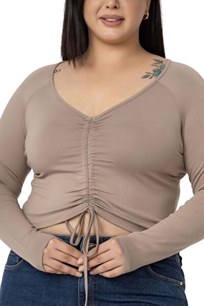 DISENTIS MODEST Μακρυμάνικη μπλούζα μινκ από βισκόζη, μπροστινό τούνελ, σε μεγάλο μέγεθος