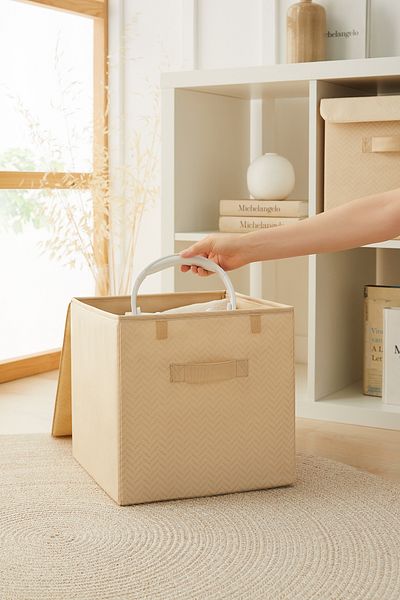 Ocean Home Textile Beige Lidded In-Cabinet Laundry Toy Organizer Folding Storage Box 30x30x30