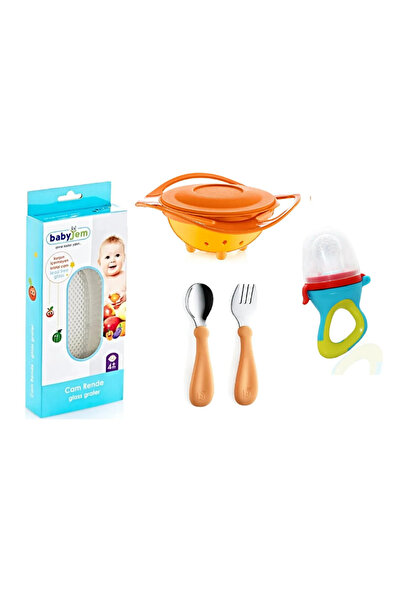 Babyjem Cam Rende + Dökülmeyen Tabak + Paslanmaz Çelik Çatal Kaşık Seti + Sil...