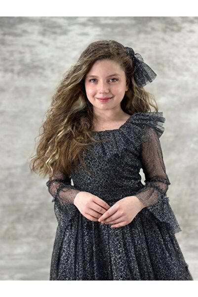 Pumpido Pırıltılı Model Kız Çocuk Elbisesi