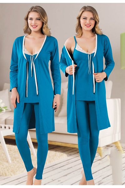 JENİKA Set pijama din 3 piese cu detaliu din dantela pentru femei