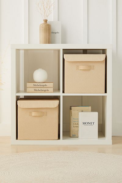 Ocean Home Textile 2 Pieces Beige Closet with Lid Laundry Toy Organizer Storage Box Organizer 30x30x30