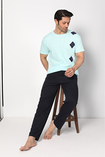 Ayans Pijama Καλοκαιρινό Σετ Ανδρικών Πιτζάμες Χτενό Βαμβακερό (μονό ζέρσεϊ).