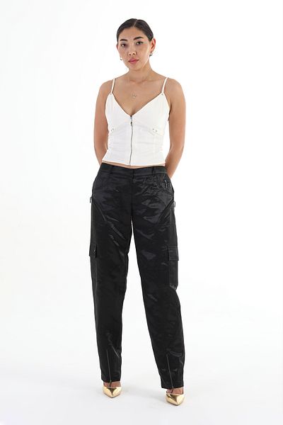 Balizza BLZ-KARGO POCKET LEG ZIPPERED STONE EMBROIDERY BELT NORMAL WAIST PANTS