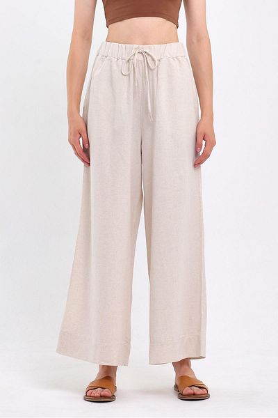 FİHA /4952 Women's - Beige Linen Wide Leg Trousers