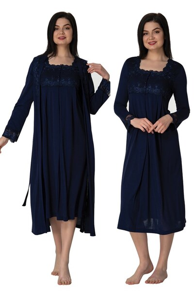 Lohussa Жіночий темно-синій мереживний довгий рукав зимовий бавовняний халат ...
