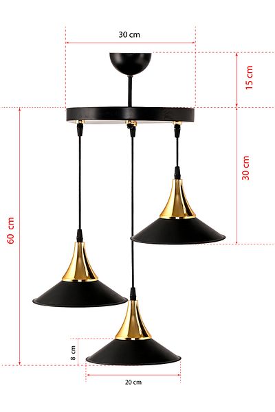 DEDE TRIPLE EMBUDO TRAY CHANDELIER WITH GOLD FUNNLE JAPANESE HAT