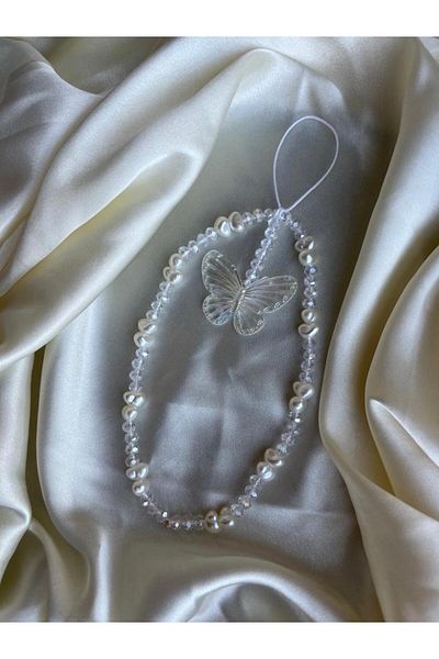 PEONY - peonyofficiall Swinging Butterfly Pearl And Crystal Design Phone Charm Phone Lanyard Phone Accessory