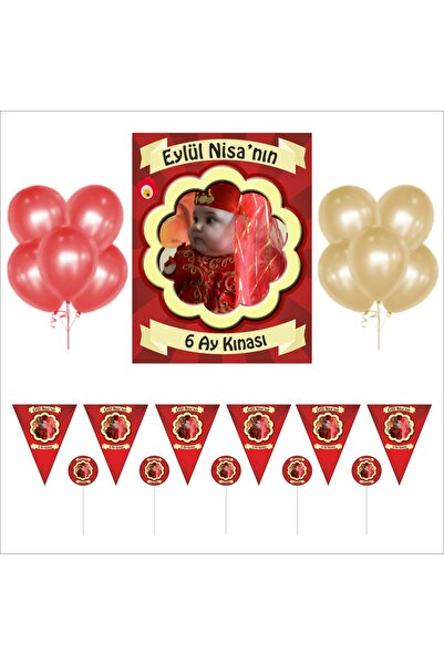 CiciMagnet Bebeğiniz İçin Afiş Banner Kürdan ve Balonlu 6 Ay Kınası Süsleme S...