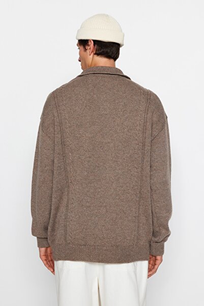 Trendyol Collection Πλεκτό πουλόβερ Polo Neck Mink - Oversize Wool Wide Fit TMNAW24KZ00049