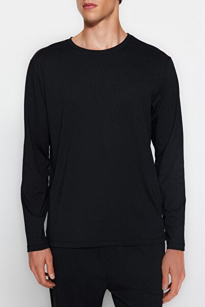 Trendyol Collection Black Regular Cut Long Sleeve Knitted Pajama Set Tmnaw24Pt00008