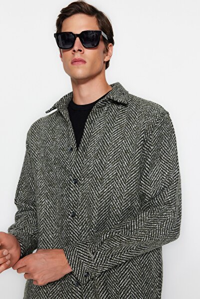 Trendyol Collection Unisex zimní košile s khaki vzorem Houndstooth – uvolněný střih TMNAW24GO00054