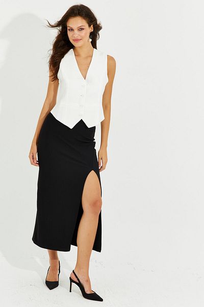 Cool & Sexy Schwarzer Midirock mit Schlitz für Damen RMZ20522