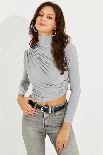 Cool & Sexy Women's Gray Draped Blouse LPP1226