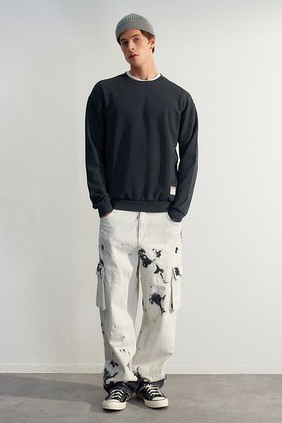 Trendyol Collection Premium Anthrazit 100 % Baumwolle Oversize/Wide Cut Vintage Sweatshirt TMNAW24SW00021
