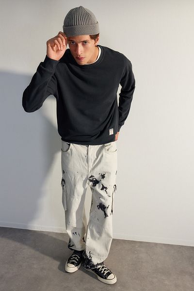 Trendyol Collection Premium Anthrazit 100 % Baumwolle Oversize/Wide Cut Vintage Sweatshirt TMNAW24SW00021