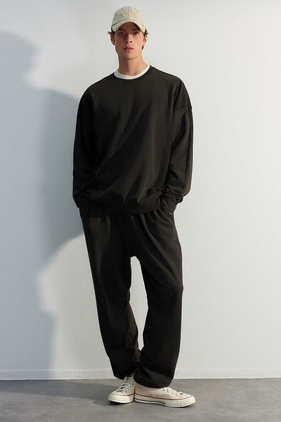 Trendyol Collection Anthracitová prémiová oversize bavlněná mikina s lehkým efektem - Tmnaw24Sw00023