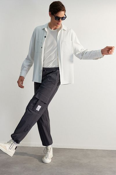Trendyol Collection Anthracite Limited Edition Jogger Pants - Label Detailed, Technical Fabric, Parachute Cut TMNAW24PL00002