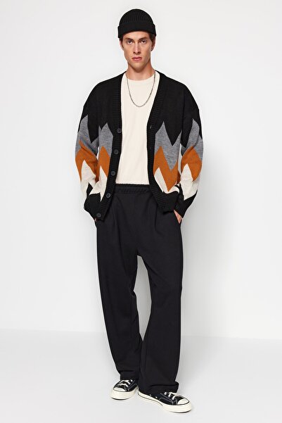 Trendyol Collection Black Regular Fit Wide Fit Multicolor Cardigan Tmnaw22Hi0484