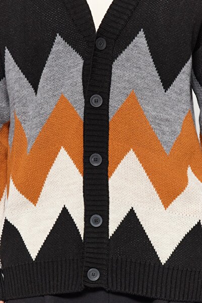 Trendyol Collection Black Regular Fit Wide Fit Multicolor Cardigan Tmnaw22Hi0484