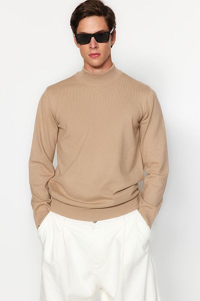 Trendyol Collection Преміум светр з верблюжої напівводолазки м'який Regular Fit TMNAW24KZ00055