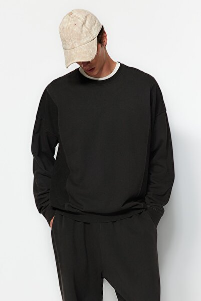 Trendyol Collection Anthracite Premium Oversize/Wide Cut Tumbled/Faded Effect 100% Cotton Sweatshirt Tmnaw24Sw00023