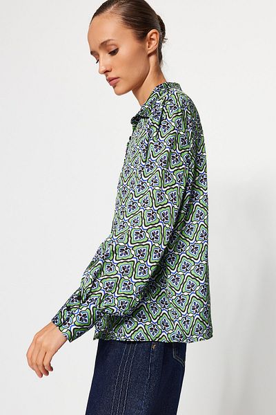 Trendyol Collection Zöld virágos szatén szőtt ing TWOAW24GO00258