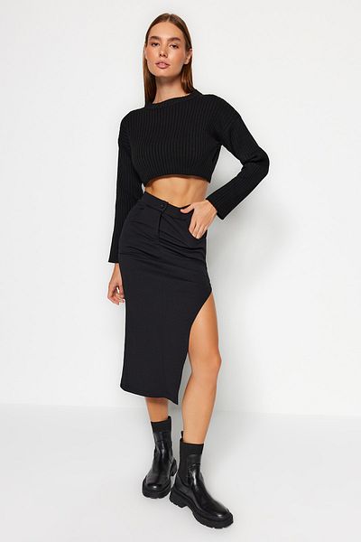 Trendyol Collection Černá pletená sukně TWOSS23ET00390