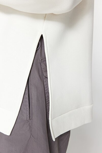 Trendyol Collection Ecru Oversize/Wide Fit Rozparek Detailní Silný fleece Uvnitř pletená mikina TWOAW23SW00195