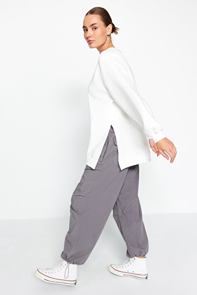 Trendyol Collection Ecru Oversize/Wide Fit Rozparek Detailní Silný fleece Uvnitř pletená mikina TWOAW23SW00195