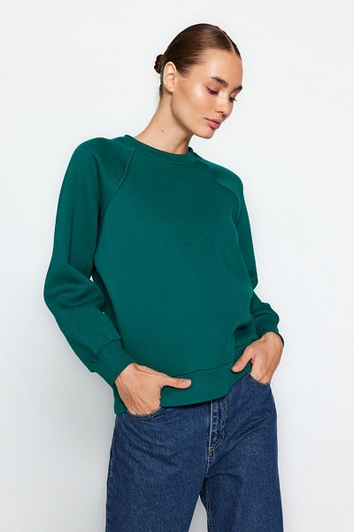 Trendyol Collection Smaragdově zelená Uvolněný/pohodlný střih Základní raglánový rukáv Pletená mikina s výstřihem TWOAW24SW00104