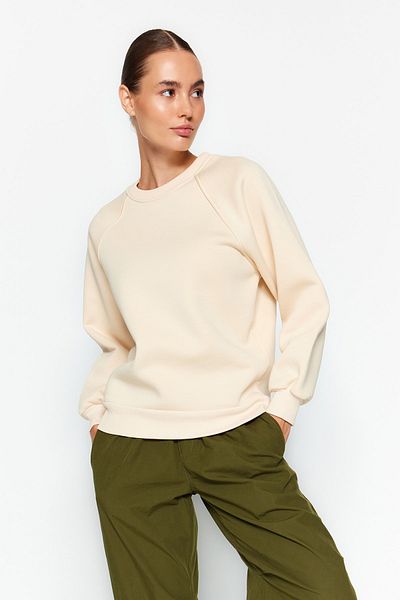 Trendyol Collection Kamenný uvolněný/pohodlný střih Základní raglánový rukáv Pletená mikina s výstřihem TWOAW24SW00104
