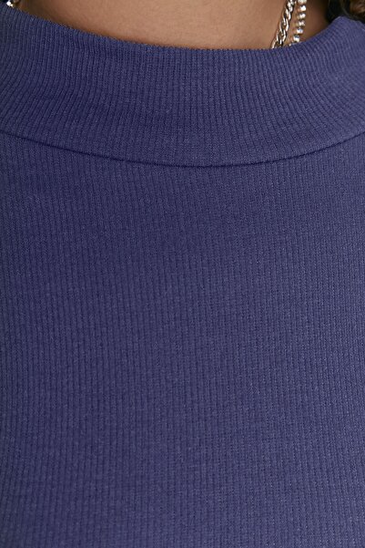 Trendyol Curve Námořnická modř límeček Bodycone/Přiléhavý na tělo Žebrovaná pletená halenka větší velikosti Tbbaw23Af00003