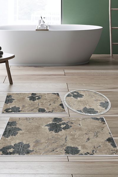 Alanur Home Eko Trend DJT Σετ 3 πλενόμενων αντιολισθητικών πατωμάτων μπάνιου 660M Ακουαρέλα Μπεζ