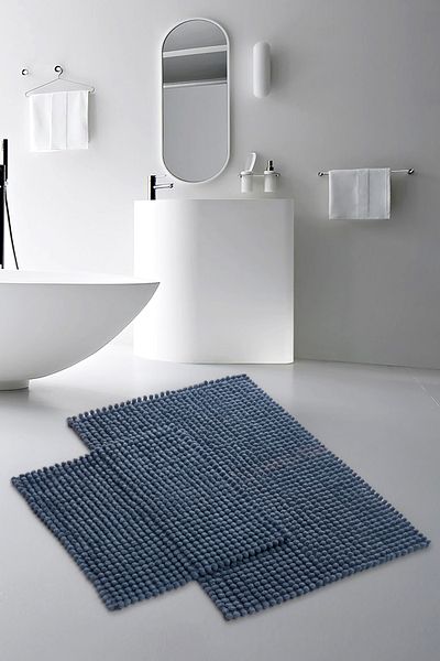 Dekoreko Σετ καθίσματος τουαλέτας Bead Cotton 2 τεμαχίων Χαλάκι μπάνιου Ασημί