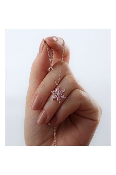 Şimal Silver 925 Ayar Gümüş Pembe Lotus Çiçeği Kolye
