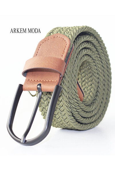 Arkem Elastik Örgü Kemer, Haki Kemer, Erkek Spor, Kot, Şort Erkek Kemer 3,5 Cm