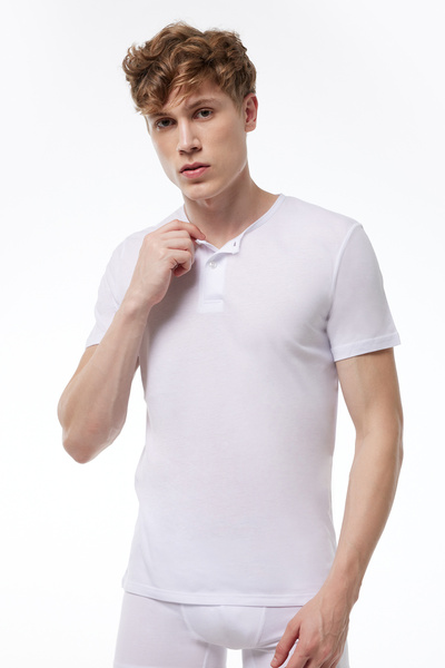 Malabadi Ανδρικό καλοκαιρινό μπλουζάκι με λευκό κουμπί 083