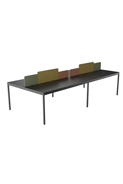 Çağın Ofis Mobilyaları LESS DÖRTLÜ 280 CM ÇALIŞMA OFİS MASA Workstation (Siyah)