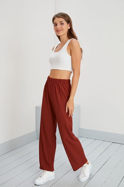 Space Fashion Elastic Waist Palazzo Trousers Summer Comfortable Wide Wrinkled Fabric