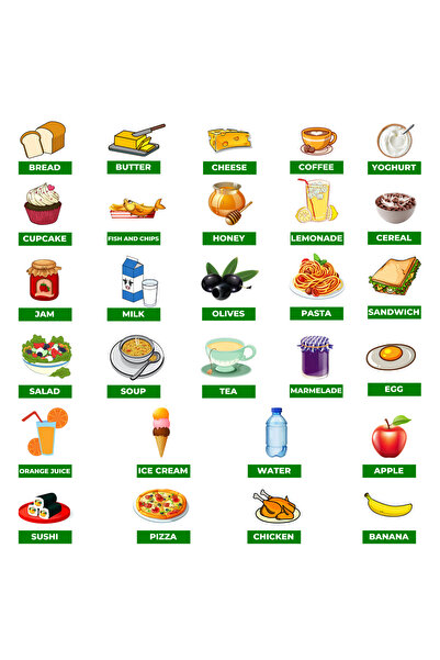 MUTLUTECH 3D 4. Sınıf İngilizce 10. Ünite Food & Drinks Mıknatıslı Keçe Seti
