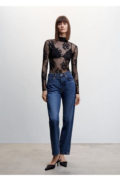 MANGO Woman Floral Lace T-Shirt