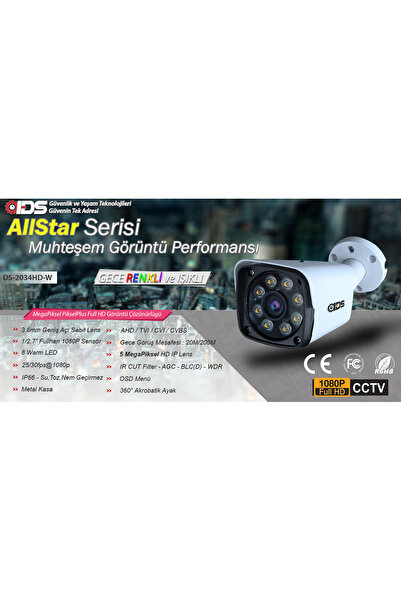 IDS 6 Kameralı Set - 5mp Lensli Fullhd Gece Görüşlü Güvenlik Kamerası Sistemi - 2034-set6-1tb